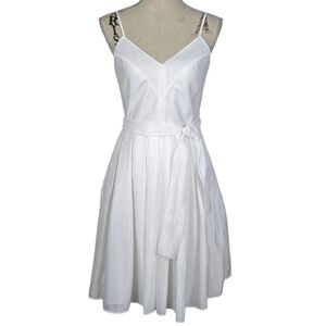 CALVIN KLEIN White Strappy A-line V-Neck Pleated Cocktail Dress Size Small